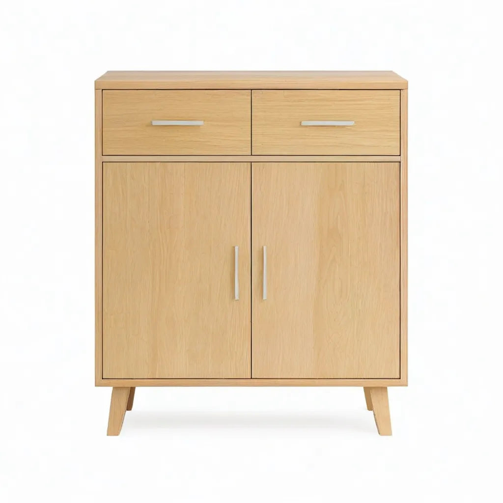 Kredens, Deska boczna 2 drzwi 2 szuflady z dębu fornirowanego MDF 80 x 40 x 110 cm naturalne
