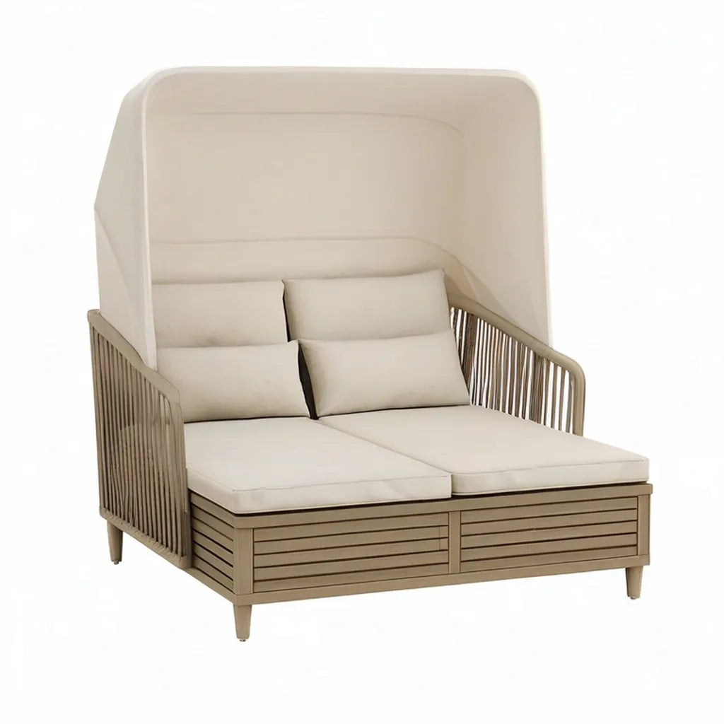 Sofa ogrodowa, Ogród Sofa 2 Prostokątne fotele z kapturem 160 x 150 x 200 cm w Aluminium i poliester Beżowy Cord