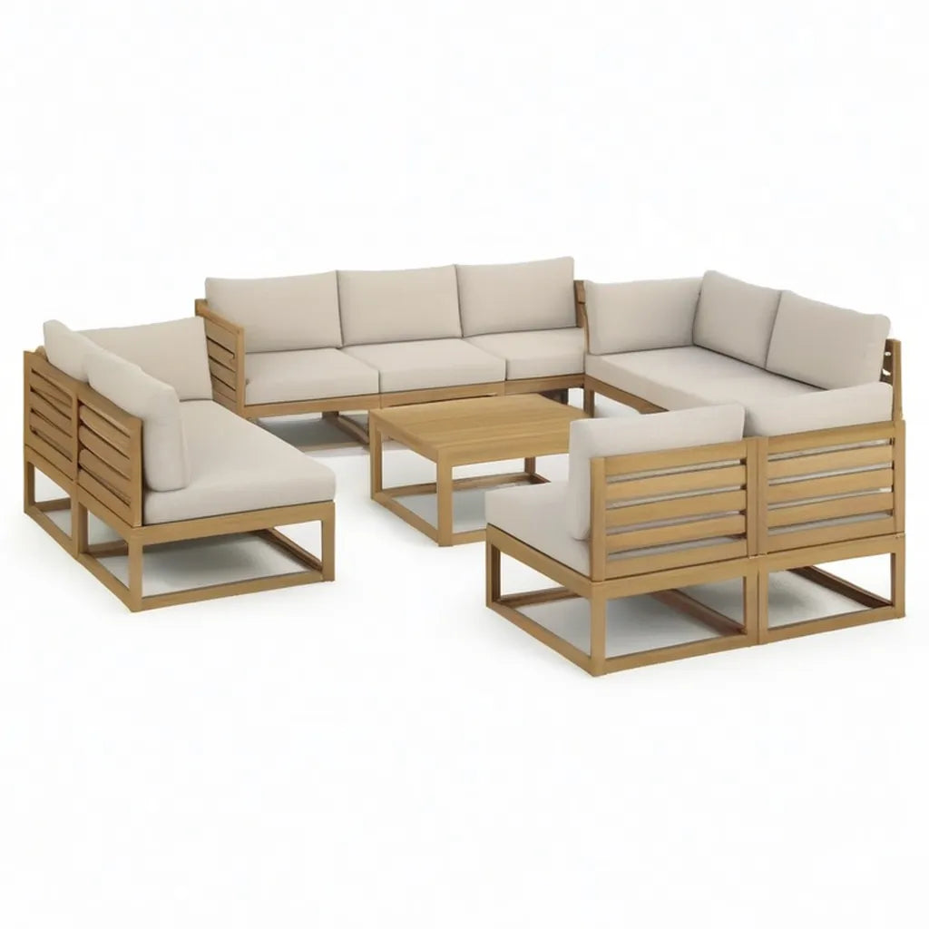 Sofa ogrodowa, 8- kawałek ogród salon zestaw z litego drewna acacia z tapicerki poliestrowej z beige- kolorowe 3- siedzenia 2-osobowa krzesło stolik