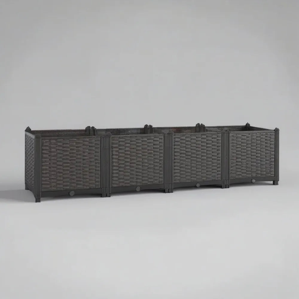 Donica, Prostokątny plantator ogrodowy 200x40x50 cm w polipropylenowej tkaninie szary antracyt efekt rattan