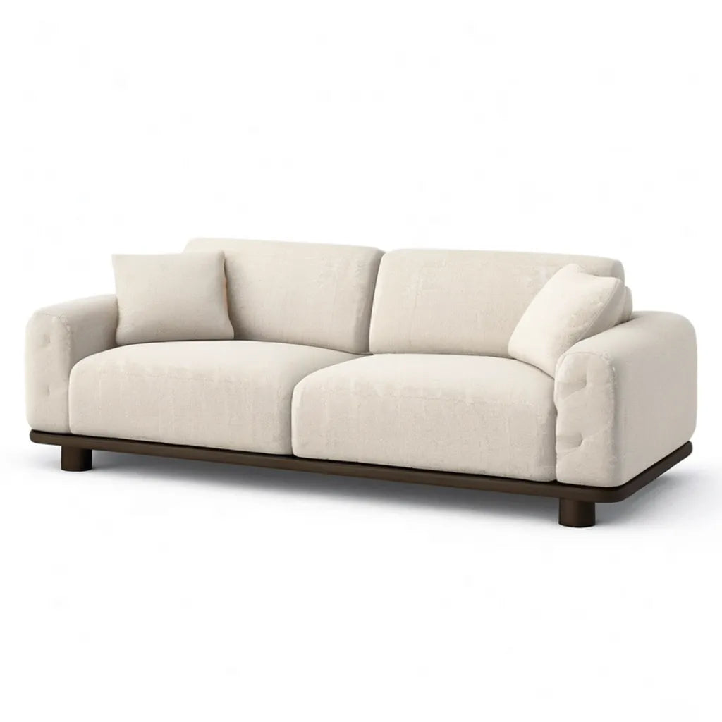 Sofa, 3 fotela prosta sofa w beżowym poliestrze o konstrukcji litej 220 x 95 x 85 cm