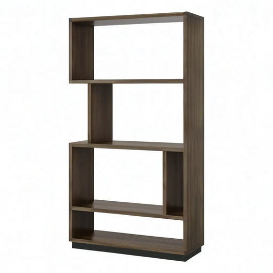 Regał, Asymetryczna biblioteka z płyty wiórowej z orzechem włoskim 80 x 30 x 180 cm brązu