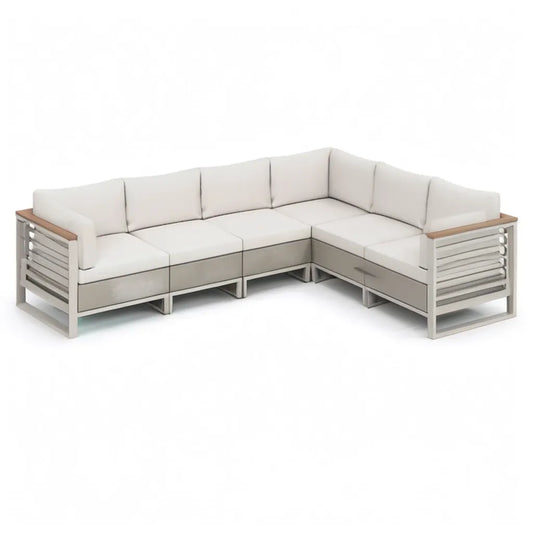 Sofa ogrodowa, 5-osobowy narożnik ogrodowy kanapa zestaw aluminiowy poliester kształt litery L beżowy 250 x 250 x 70 cm