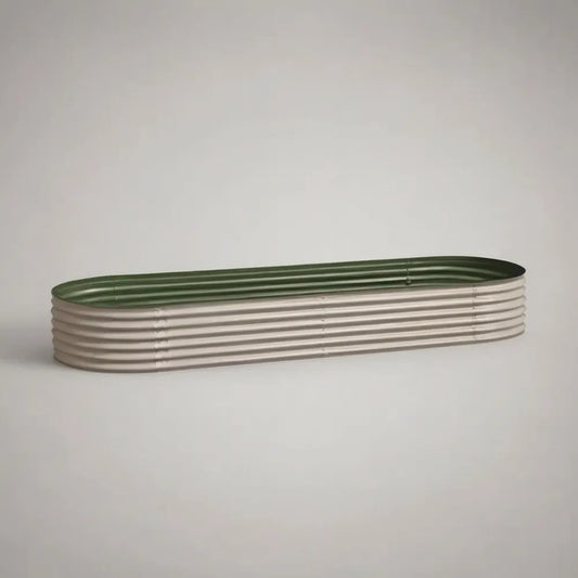 Donica, Prostokątny plantator ogrodowy 120x35x35 cm w oliwkowo-zielonym cynkowanej stali i srebra