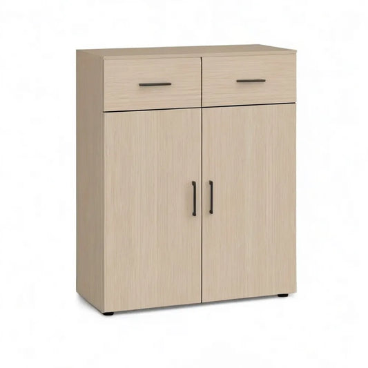 Kredens, Stół jadalny 120x40x130 cm lekki dąb beżowy z 2 drzwiami i 2 szufladami